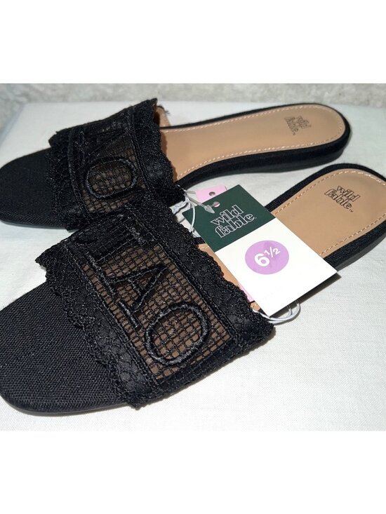 wild fable Shoes - Wild Fable Black Lace Slip-On Flat Sandals Size 6.5 With Tags